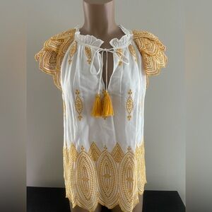 Marie Oliver Reid Eyelet Blouse in Yellow/White